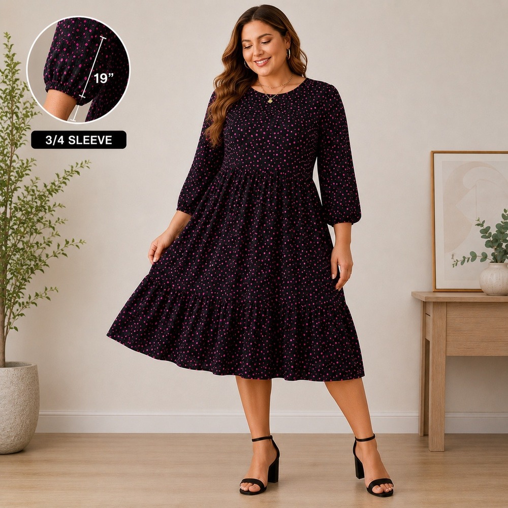 52seven Polka Dot Tiered Babydoll Dress Size 22W Plus Puff Sleeve NWT